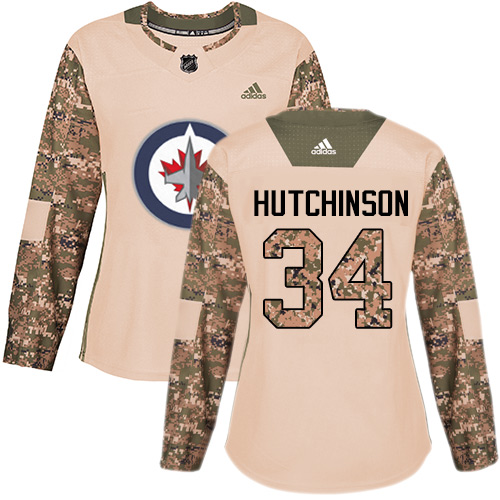 Adidas Jets #34 Michael Hutchinson Camo Authentic Veterans Day Women's Stitched NHL Jersey